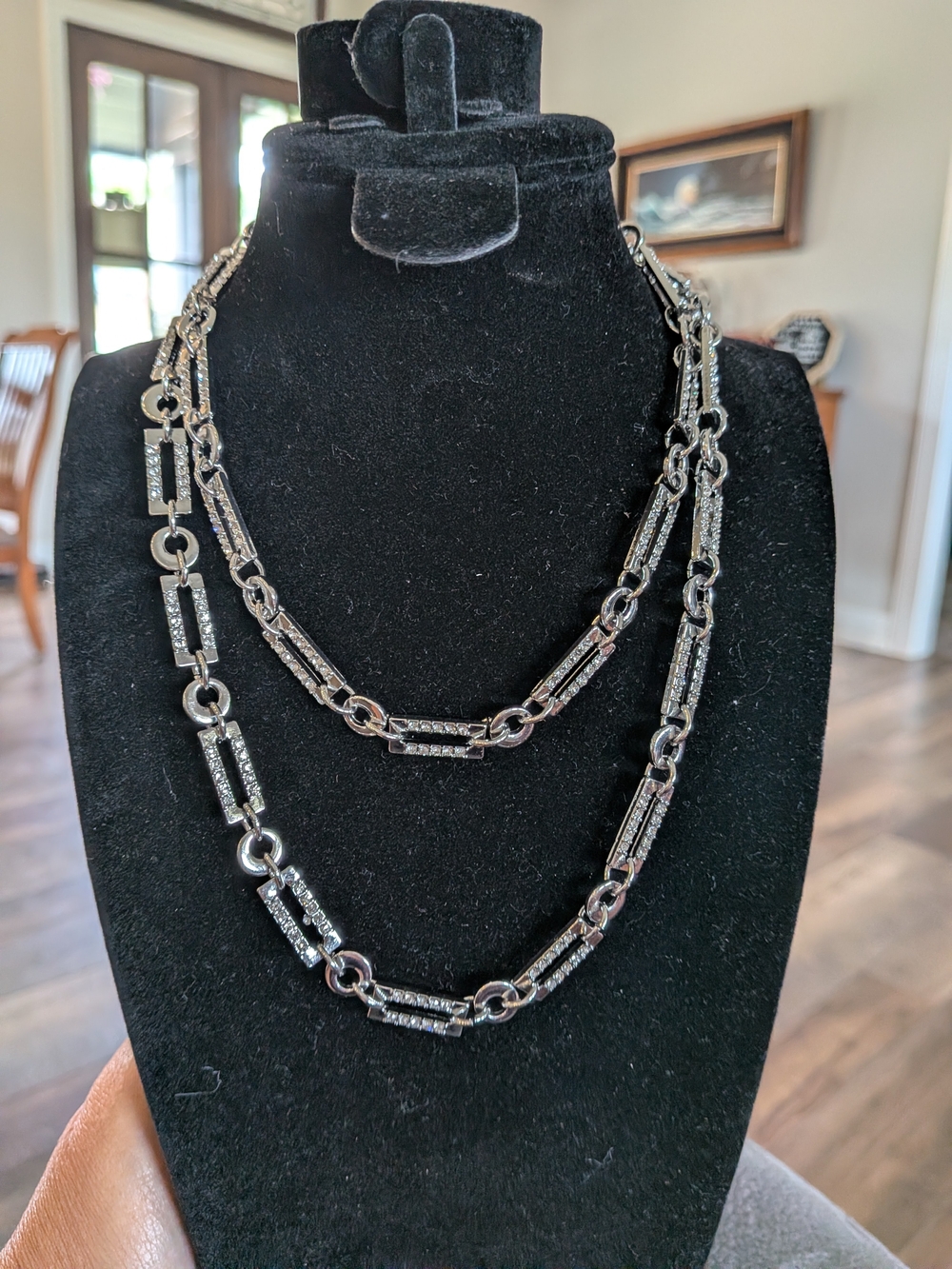 Anne Klein Silver-Tone‎ Pave Double Strand Link Necklace